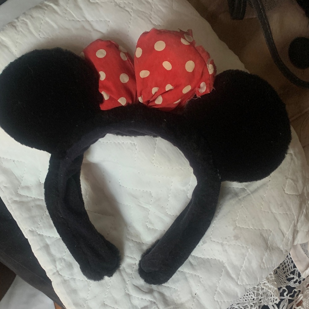 Black Minnie Ear Headband with Red Polka Dot Bow